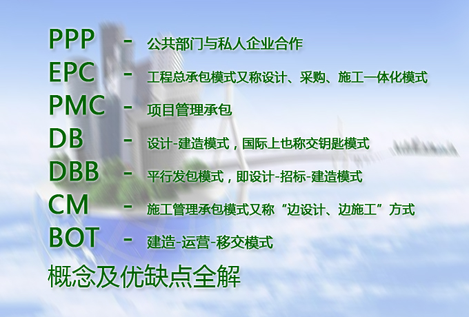 PPP、EPC、PMC、DB、DBB、CM、BOT概念及優(yōu)缺點全解